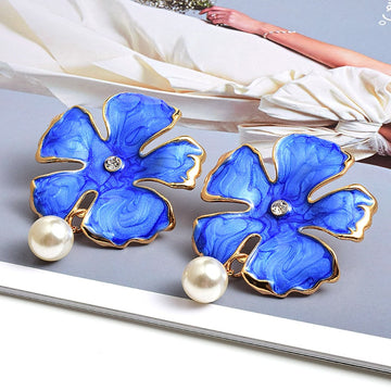 Flower-Shaped Metal Oiled Dangle Drop Earrings - SunsetFashionLA